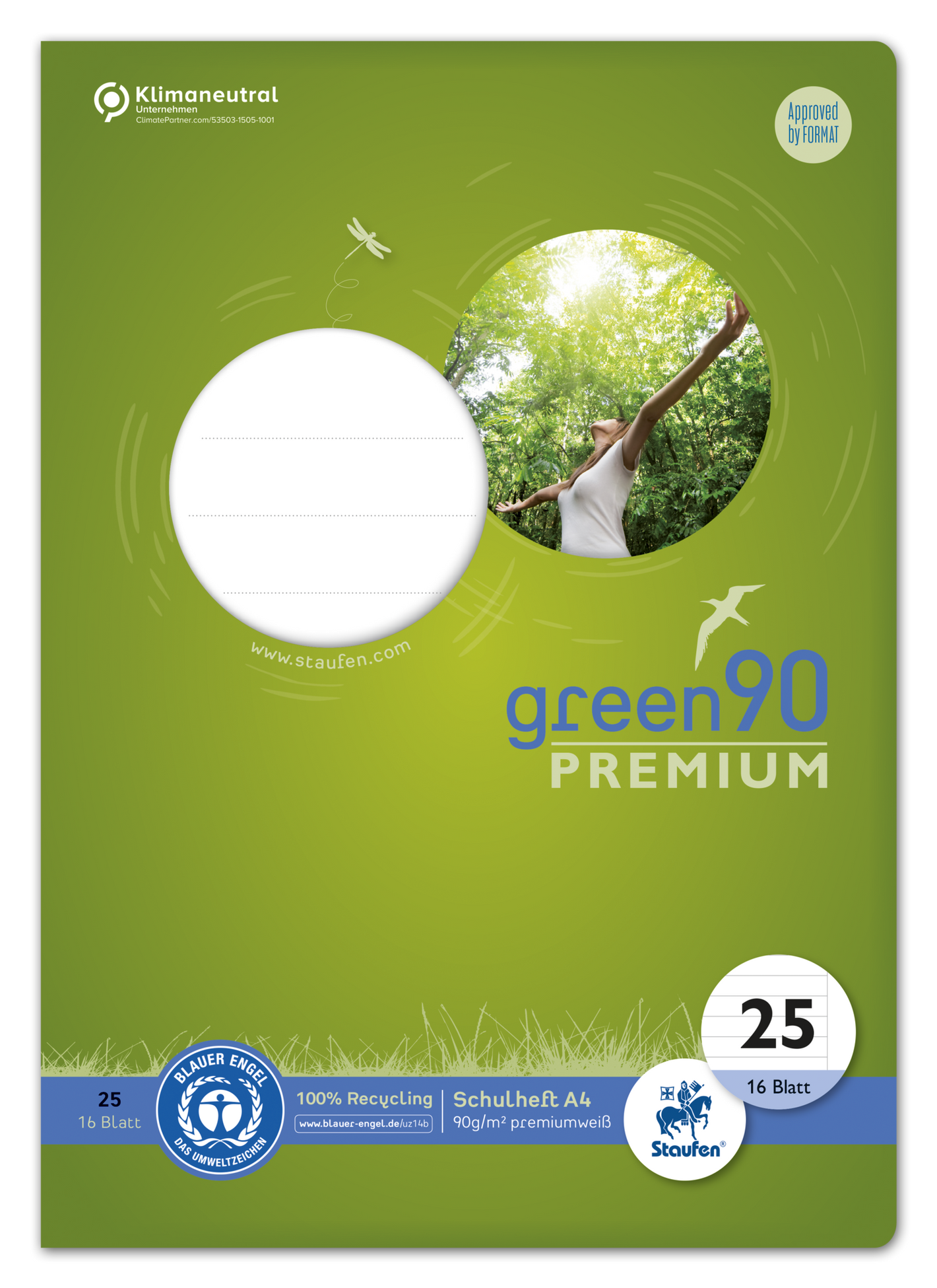 Schulheft green90 Premium 16 Blatt liniert Staufen LIN25