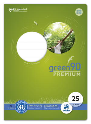 Schulheft green90 Premium 16 Blatt liniert Staufen LIN25