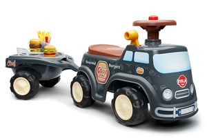 Food-Truck mit klappbarem Sitz, Lenkrad mit Hupe und Anhänger mit Accessoires