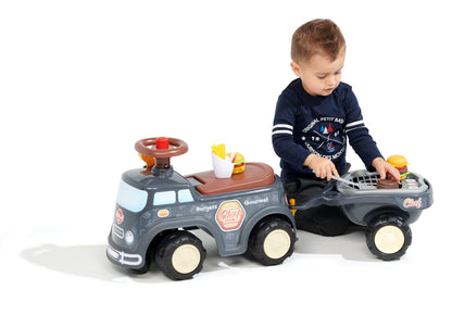 Food-Truck mit klappbarem Sitz, Lenkrad mit Hupe und Anhänger mit Accessoires