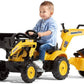 Falk 2076N Komatsu Tractopelle mit Pedalen und Bagger hinten und Anhänger